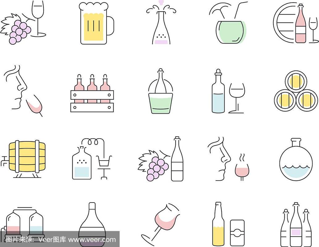 平面設(shè)計(jì)中的酒精飲料線圖標(biāo) 極簡(jiǎn)主義的現(xiàn)代典范